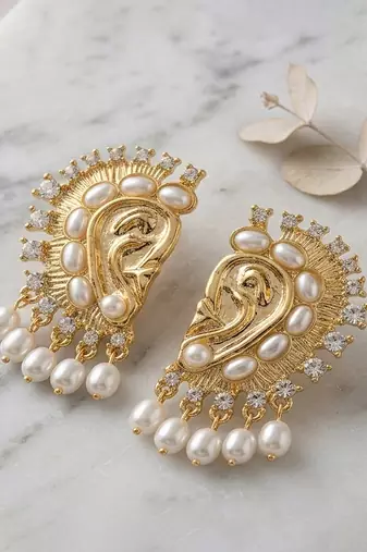 Gold plated pearl cuff earrings
