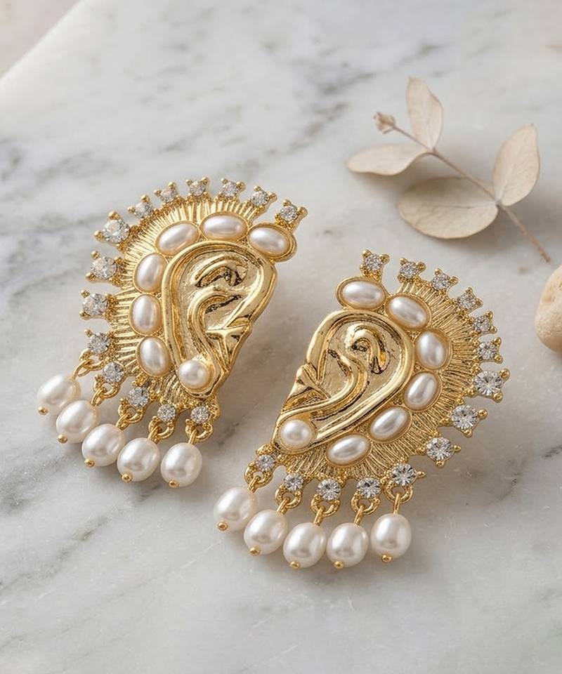 Gold plated pearl cuff earrings