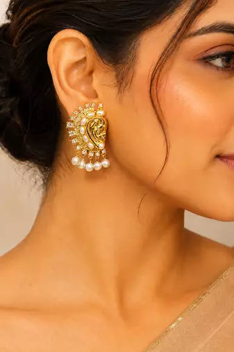 Gold plated pearl cuff earrings