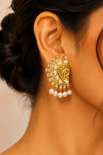 Gold plated pearl cuff earrings