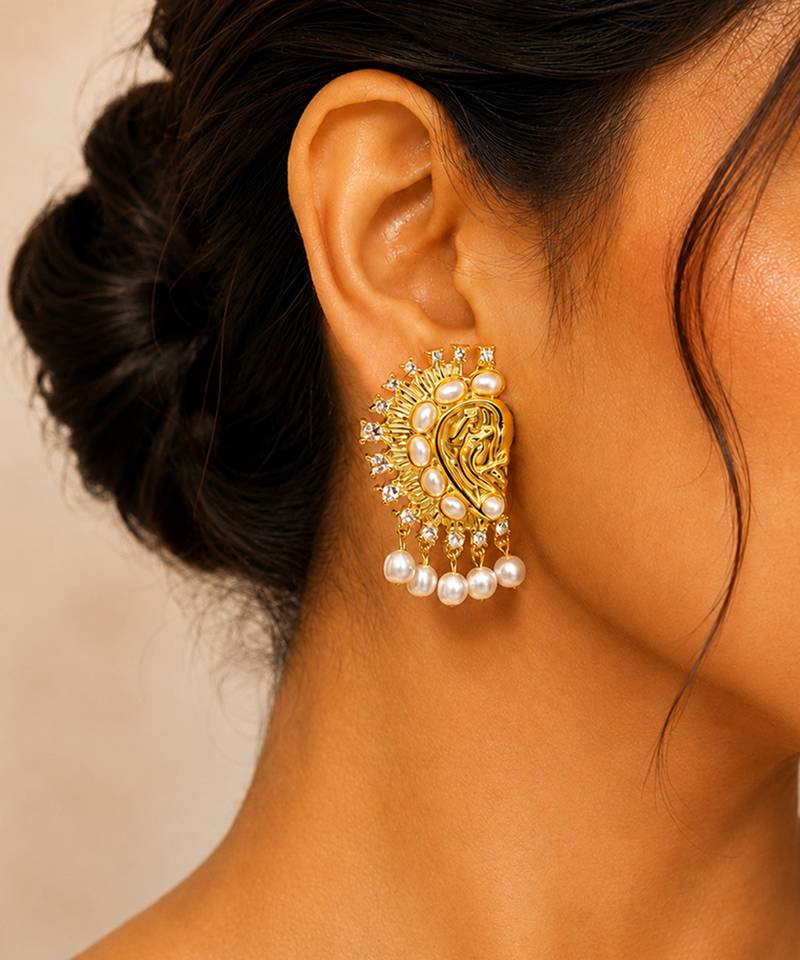 Gold plated pearl cuff earrings