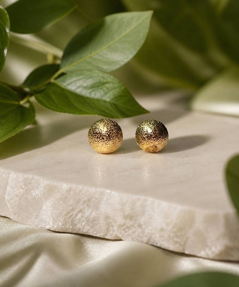 Gold plated textured ball stud earrings