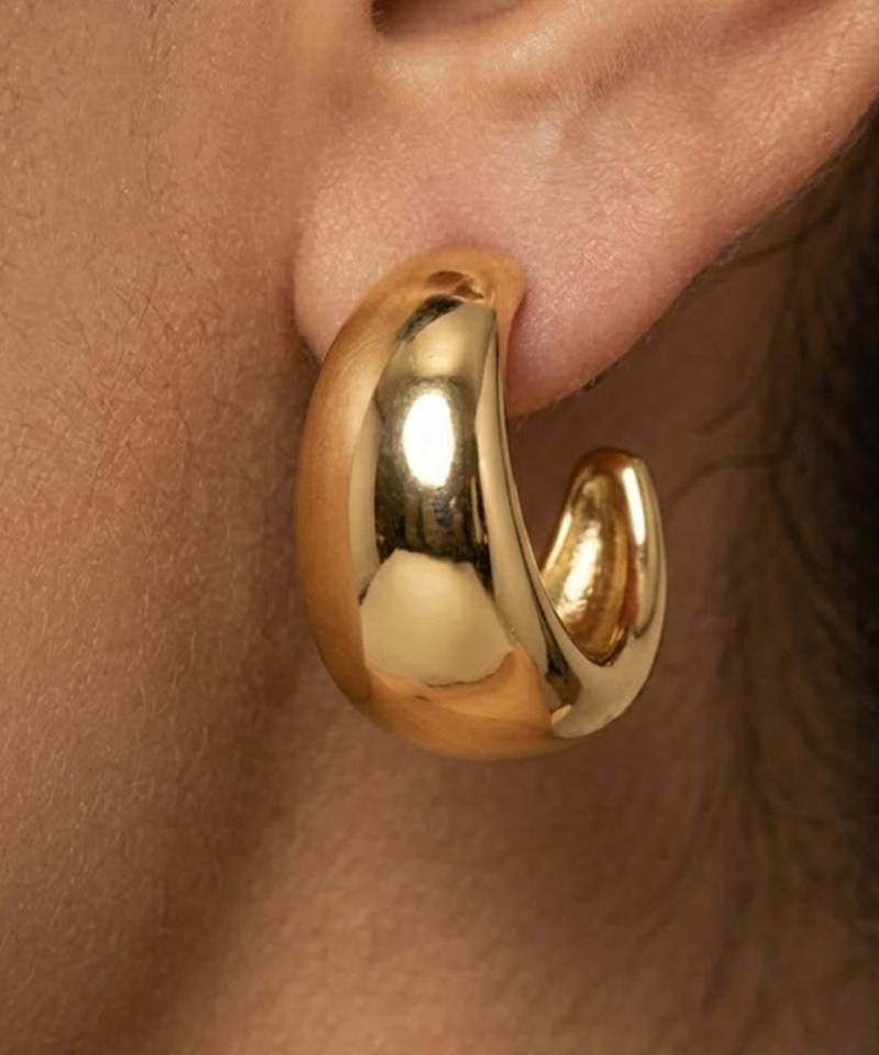Chunky gold dome tube hoop earrings