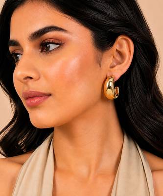 Chunky gold dome tube hoop earrings 1