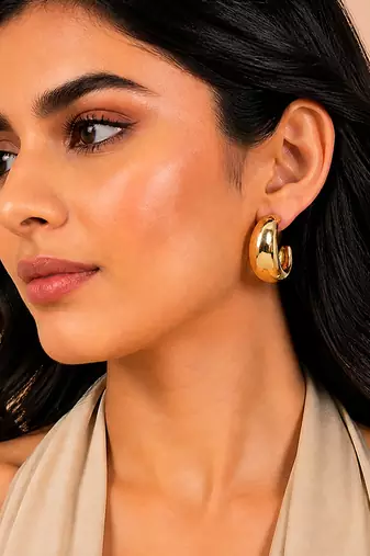 Chunky gold dome tube hoop earrings