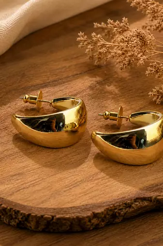Chunky gold dome tube hoop earrings