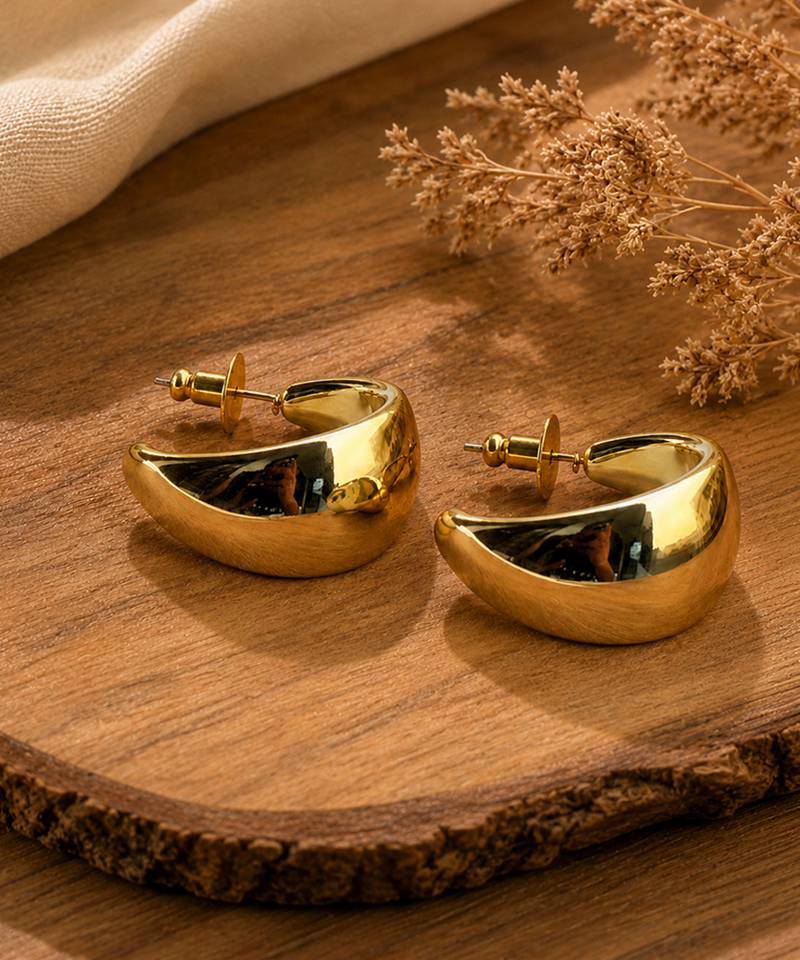 Chunky gold dome tube hoop earrings