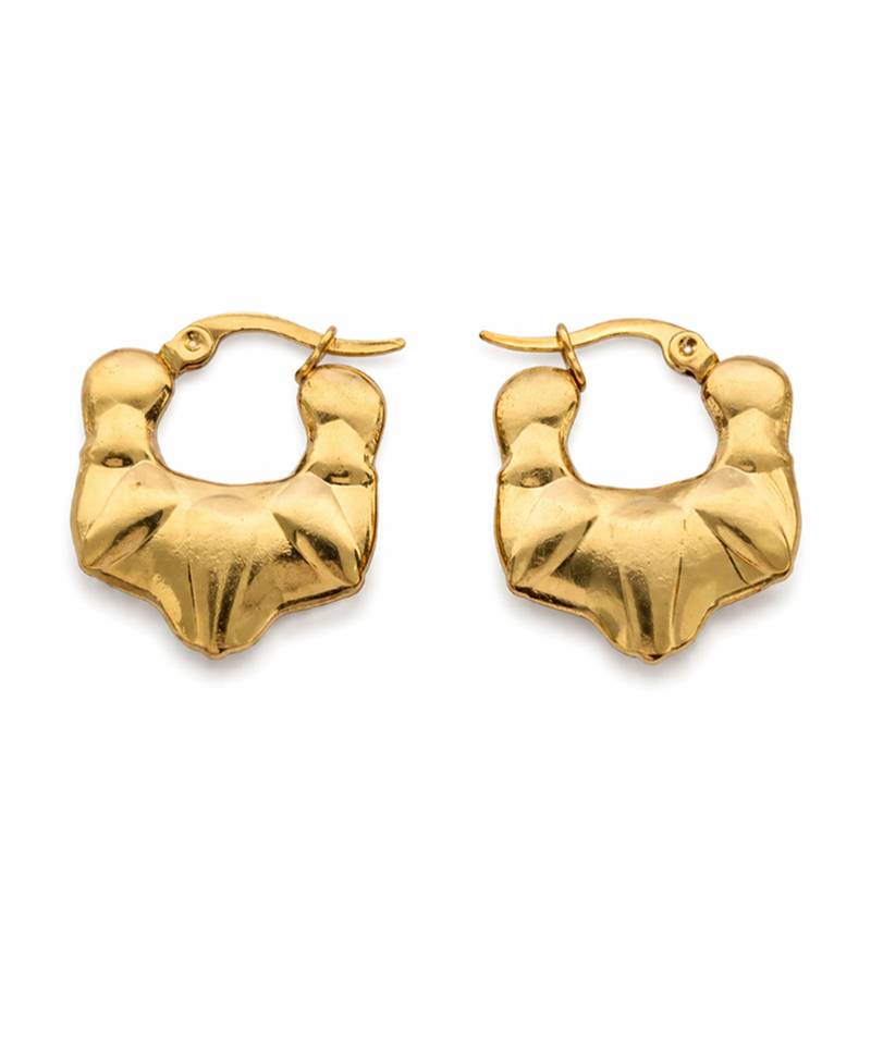 Gold quilted puffed hoop earrings
