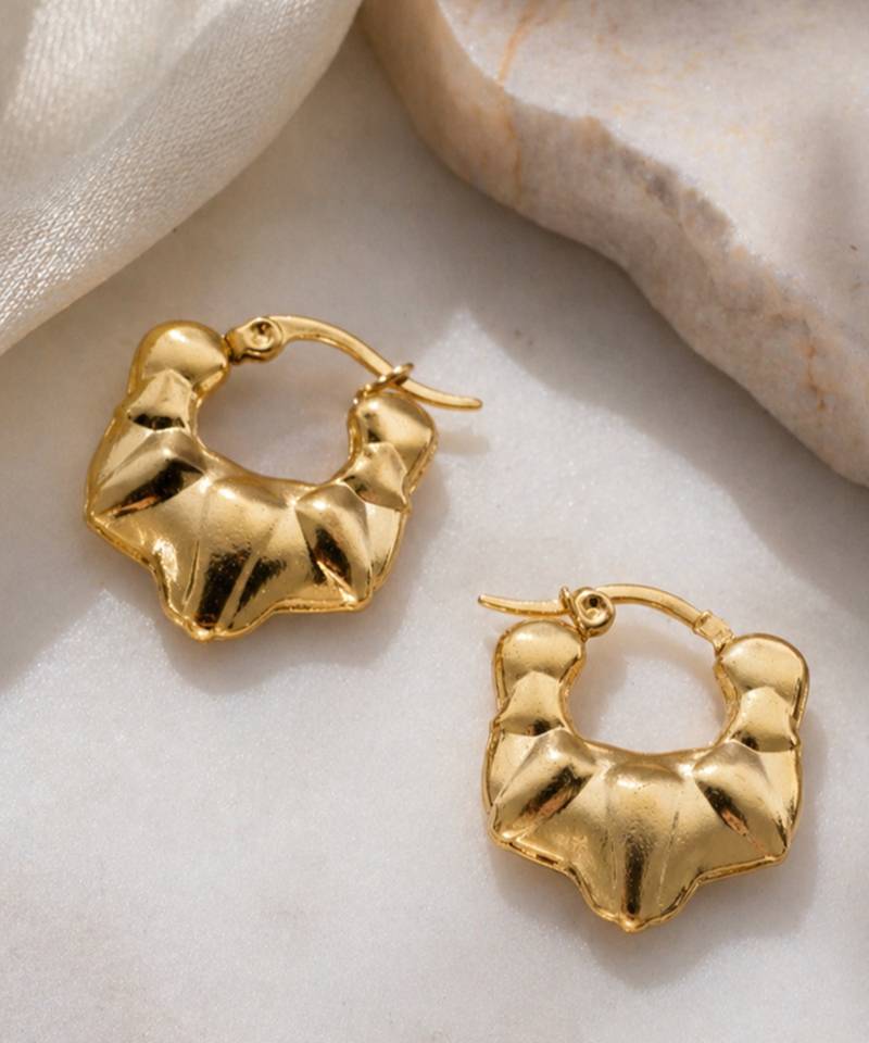 Gold quilted puffed hoop earrings