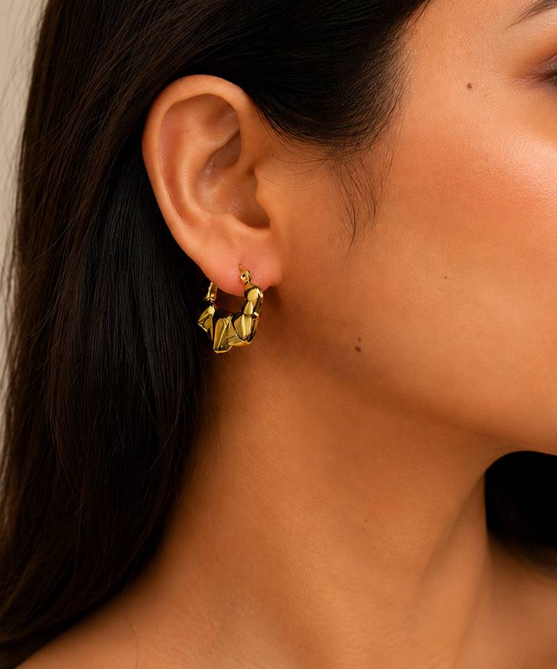Gold quilted puffed hoop earrings