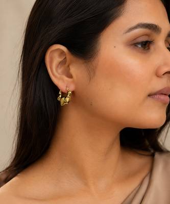 Gold quilted puffed hoop earrings 1