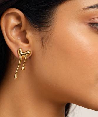 Metallic gold molten drip sculptural stud earrings 1