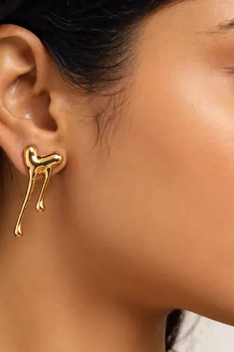 Metallic gold molten drip sculptural stud earrings