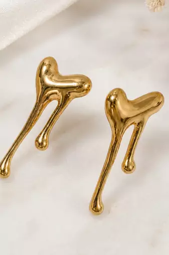 Metallic gold molten drip sculptural stud earrings