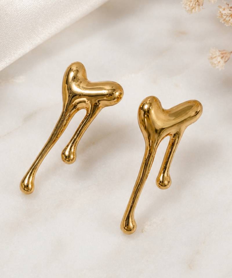 Metallic gold molten drip sculptural stud earrings