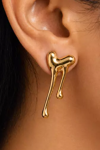Metallic gold molten drip sculptural stud earrings