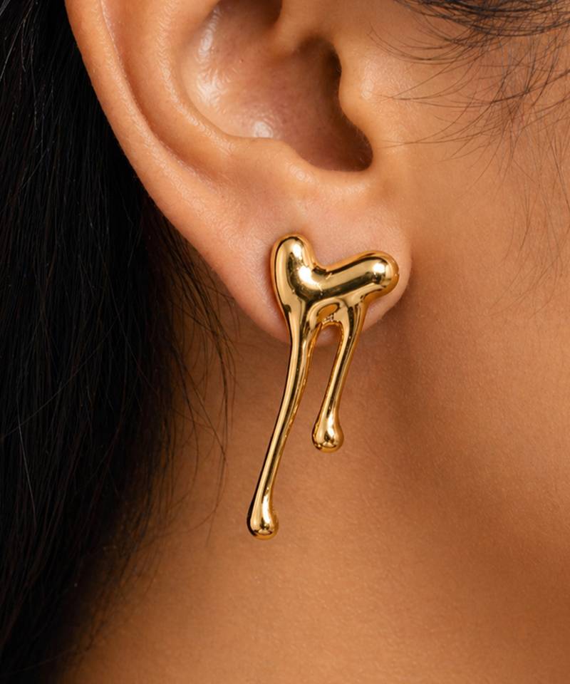 Metallic gold molten drip sculptural stud earrings