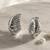 Silver ribbed leaf drop earrings