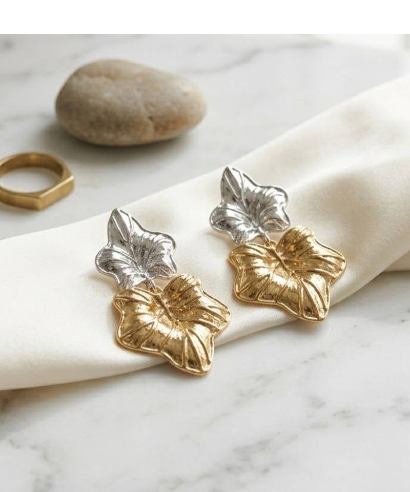 Metallic gold dual tone earrings