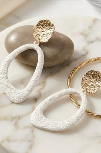 Metallic gold stud with drop earrings