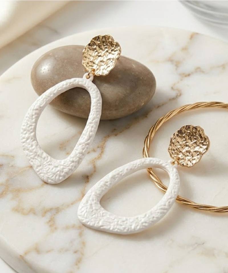 Metallic gold stud with drop earrings