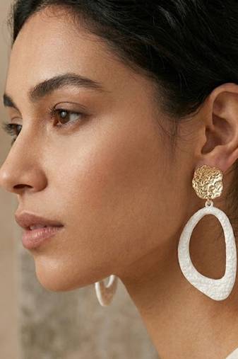 Metallic gold stud with drop earrings