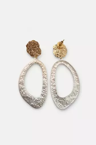 Metallic gold stud with drop earrings