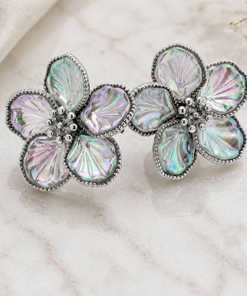 Silver plated flower stud earrings