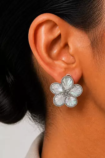 Silver plated flower stud earrings