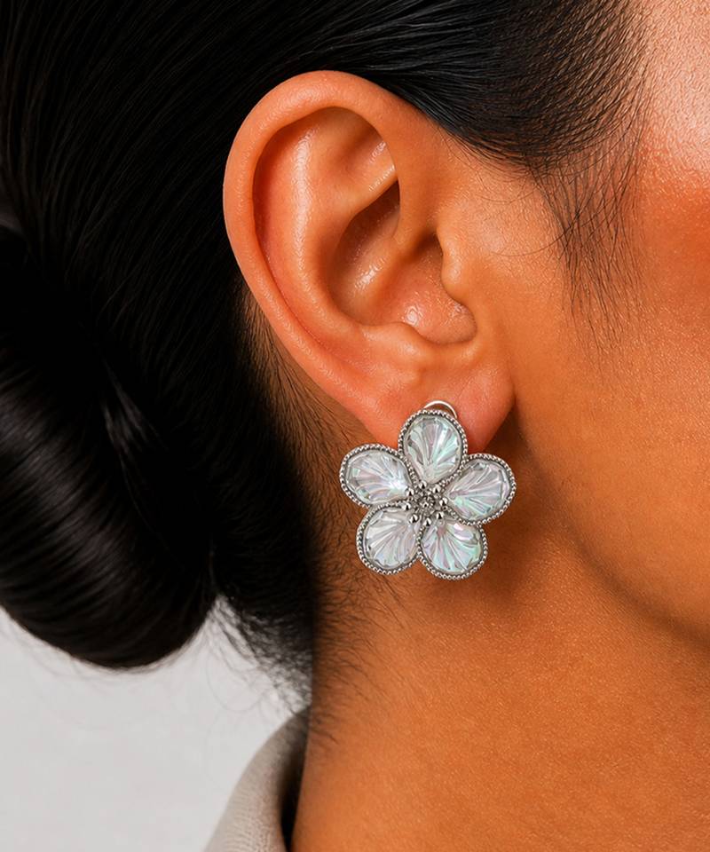 Silver plated flower stud earrings