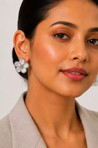 Silver plated flower stud earrings