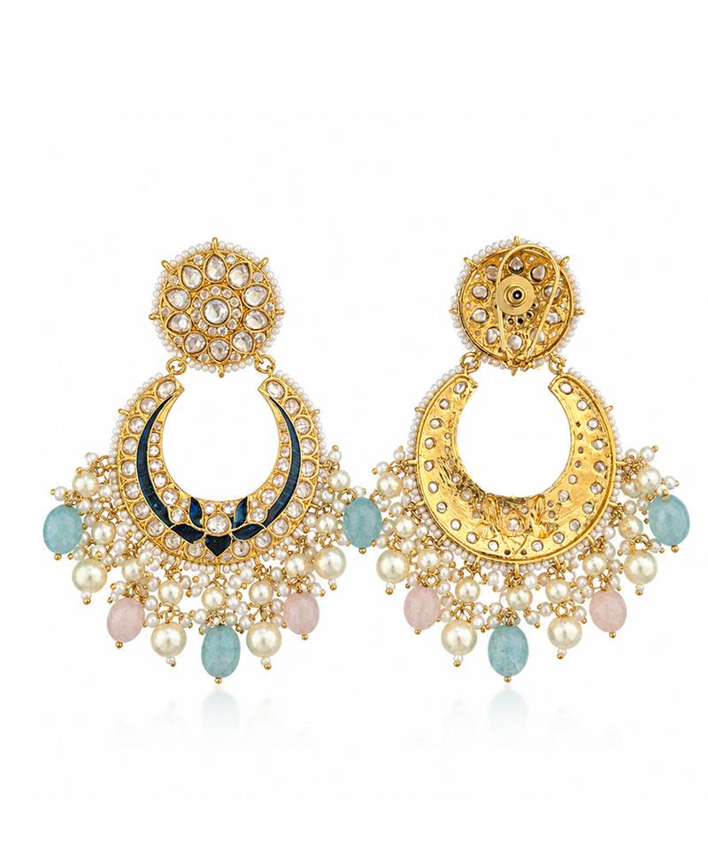 Gold plated multicolor kundan earrings