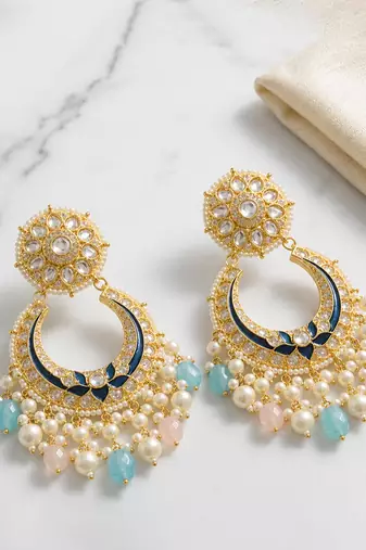 Gold plated multicolor kundan earrings