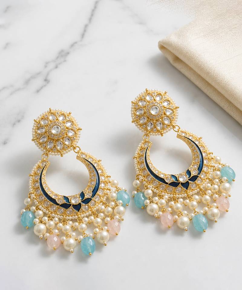 Gold plated multicolor kundan earrings