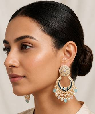 Gold plated multicolor kundan earrings 1