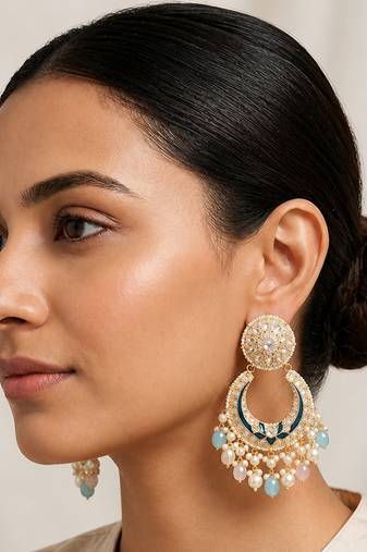 Gold plated multicolor kundan earrings