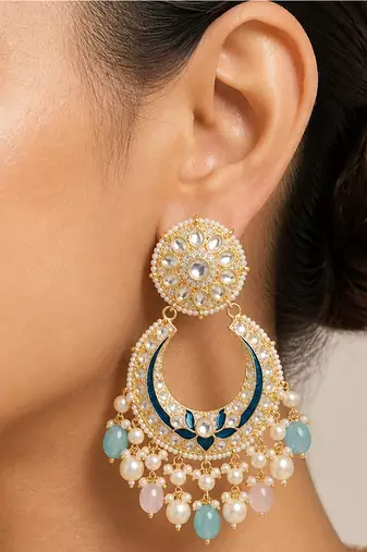 Gold plated multicolor kundan earrings