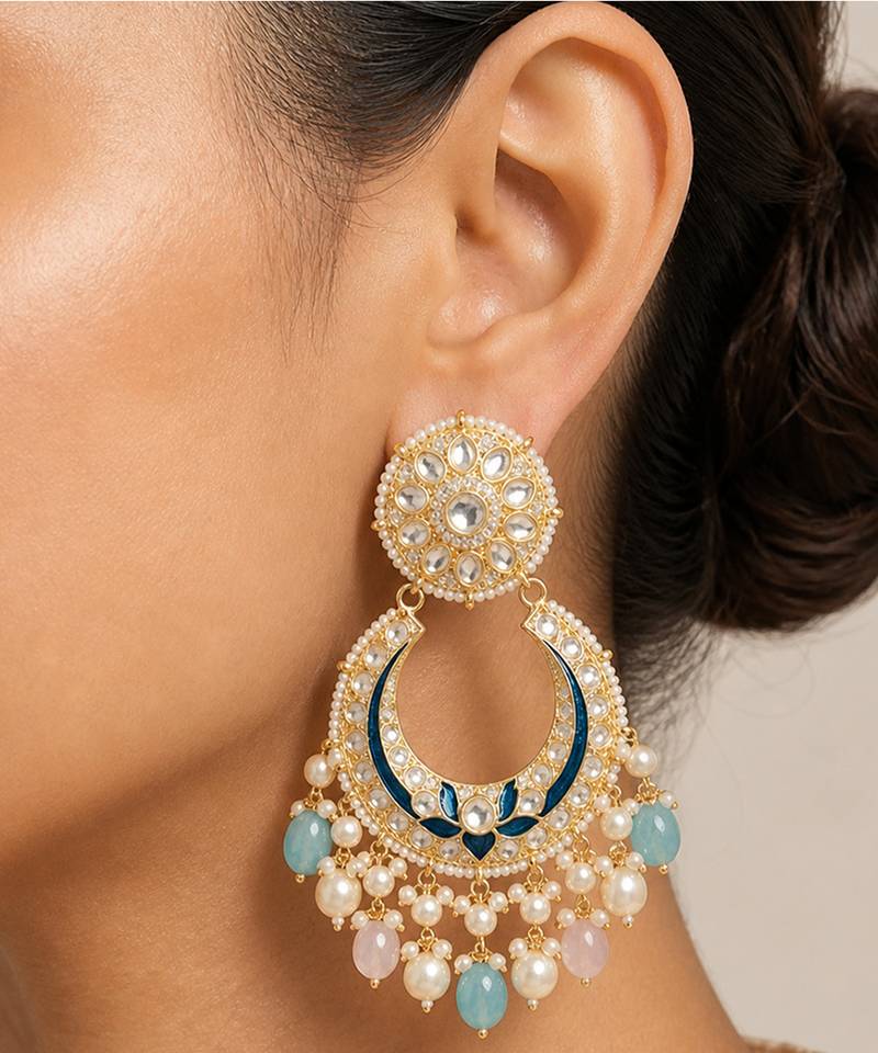 Gold plated multicolor kundan earrings