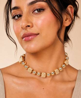 Gold plated bead statement necklace 1