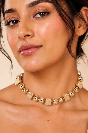 Gold plated bead statement necklace
