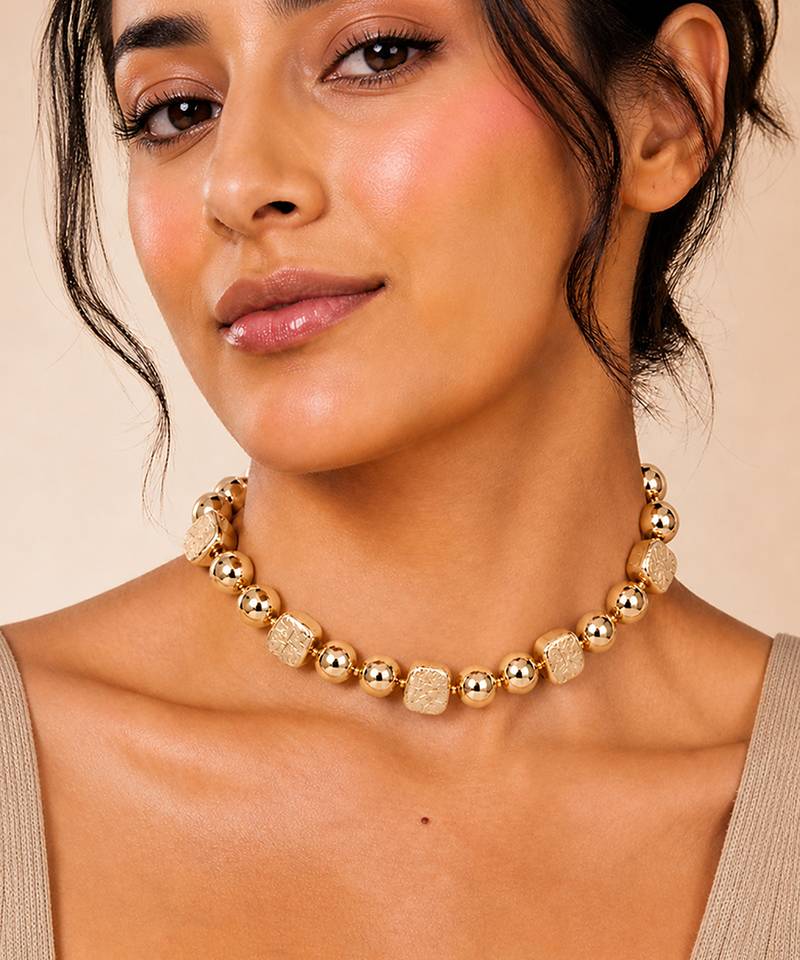 Gold plated bead statement necklace
