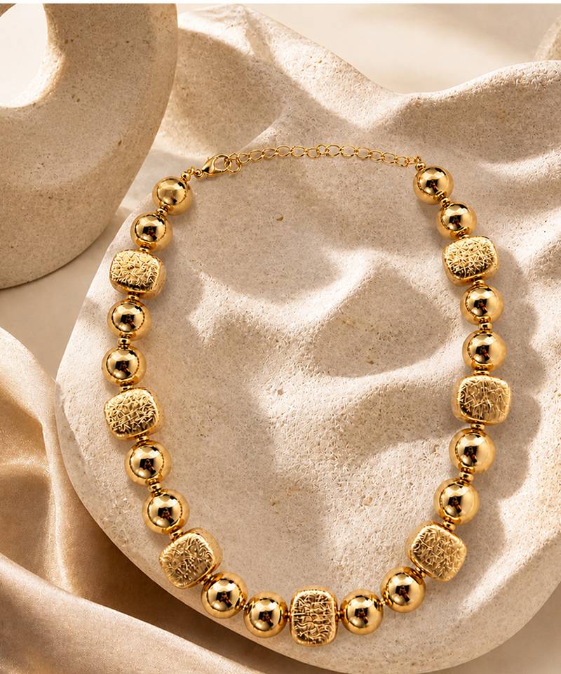 Gold plated bead statement necklace