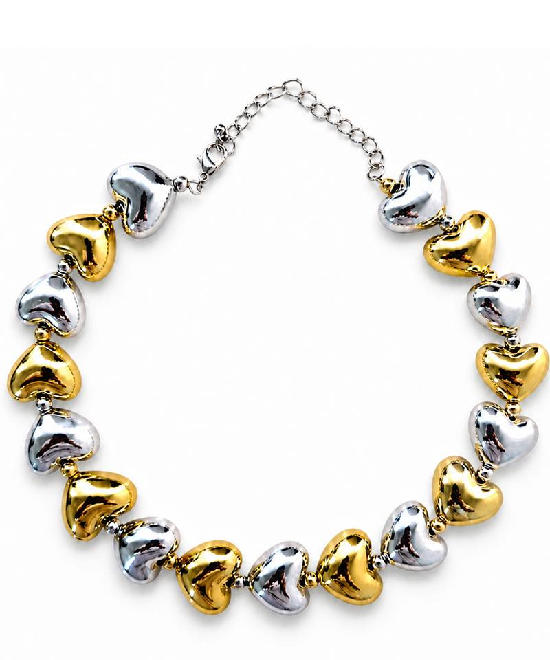 Metallic dual tone multicolor heart necklace