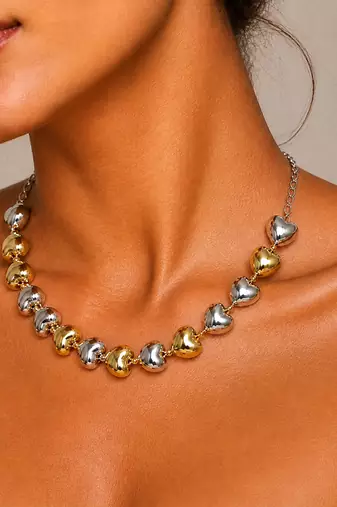 Metallic dual tone multicolor heart necklace