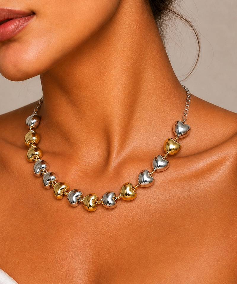 Metallic dual tone multicolor heart necklace