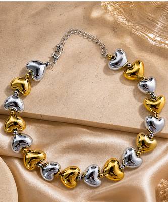 Metallic dual tone multicolor heart necklace 4
