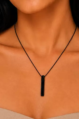 Metallic black pendant ball chain necklace