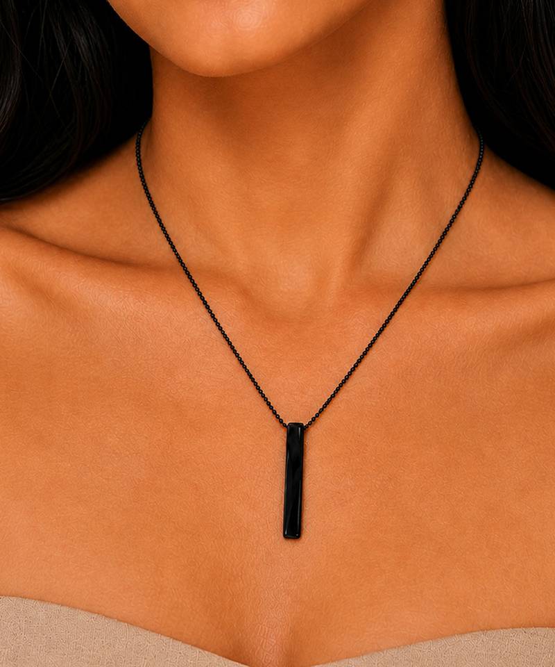 Metallic black pendant ball chain necklace