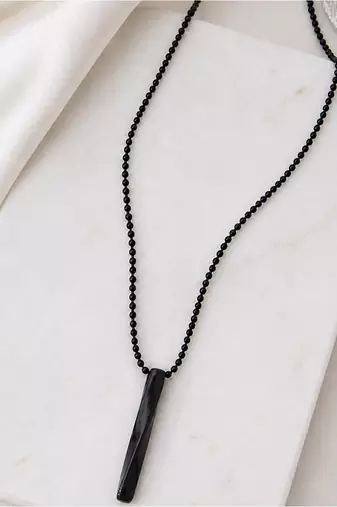 Metallic black pendant ball chain necklace