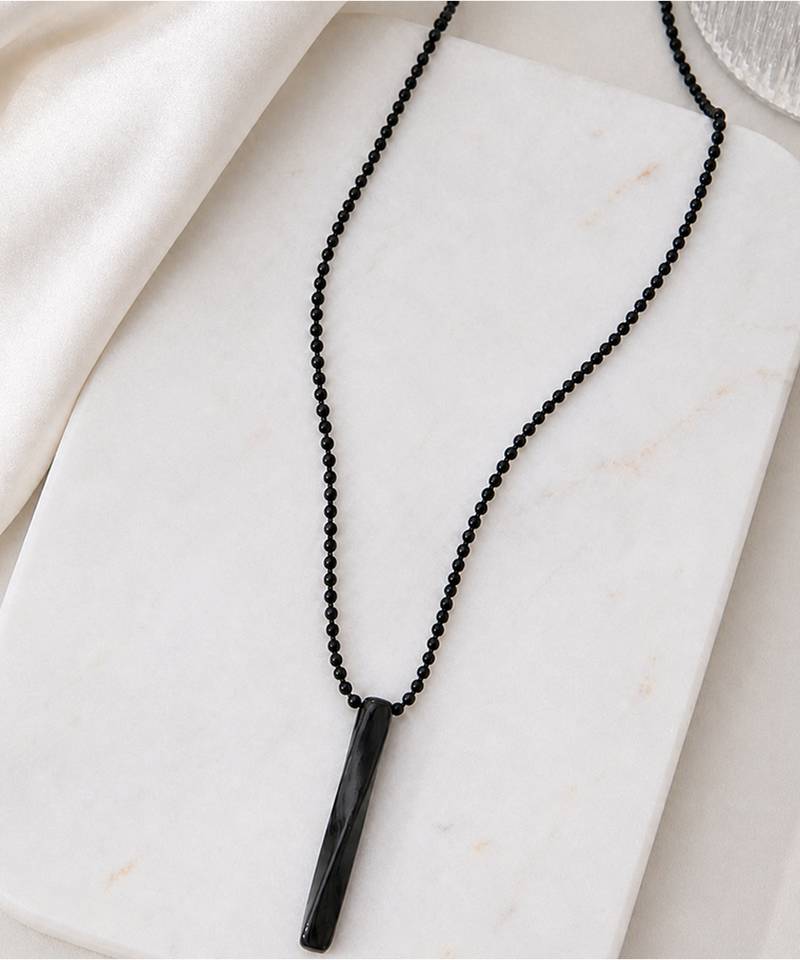 Metallic black pendant ball chain necklace
